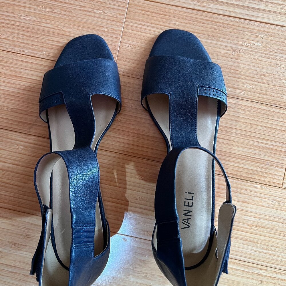 Vaneli Navy Leather Sandals 9.5M